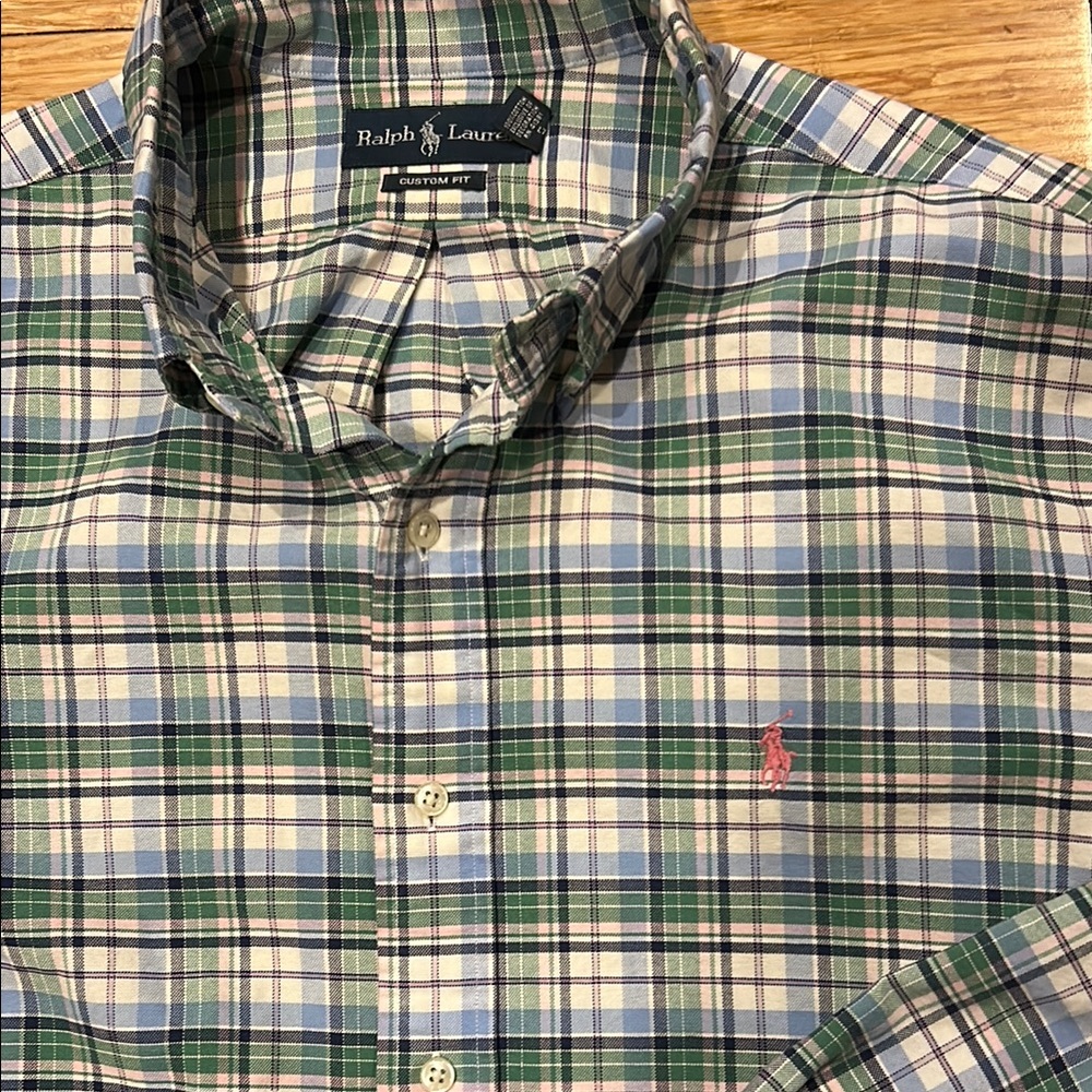 Ralph Lauren Green and Blue, Green, pink Casual Button Down Shirt XL